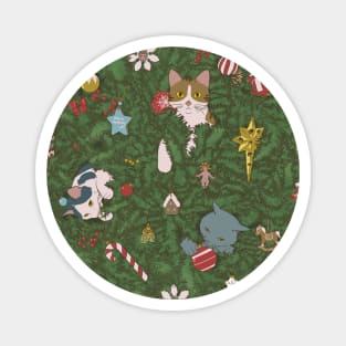 Cats on the Christmas Tree Magnet
